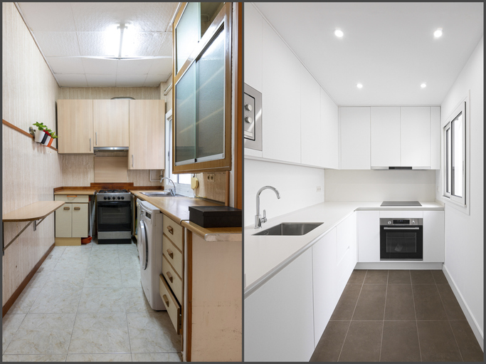 antes y después de una reforma de cocina en Murcia